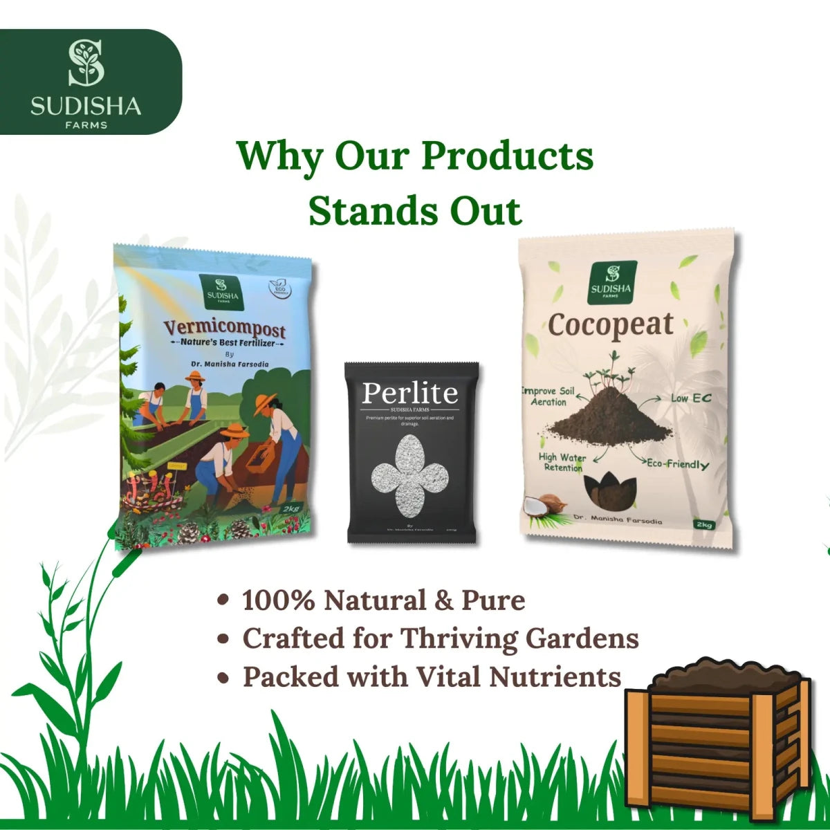 Premium Combo of Cocopeat (2kg), Vermicompost (2kg) & Perlite (250g) - SUDISHA FARMS