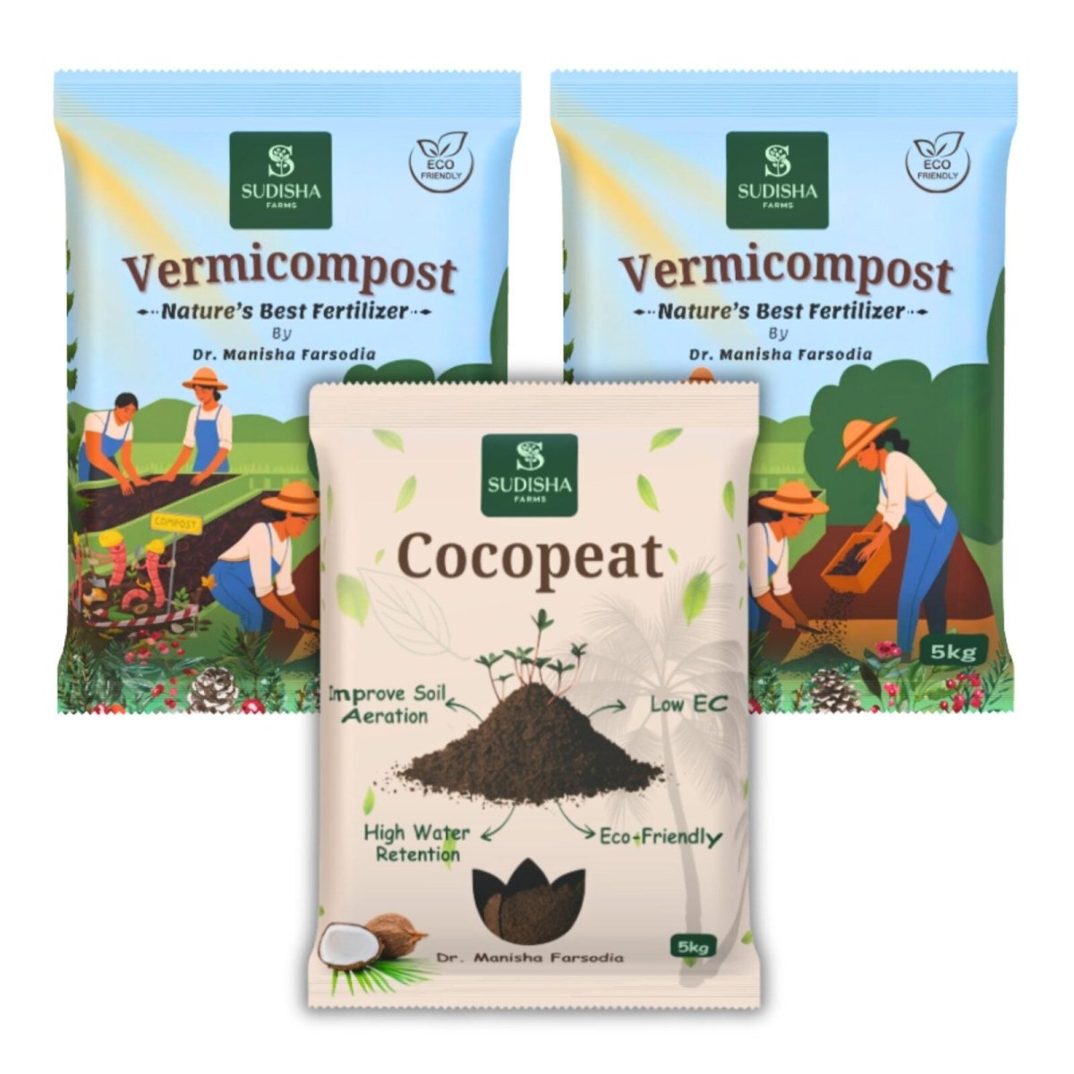 Combo Pack: Vermicompost + Low EC Cocopeat Powder | 100% Organic & Natural | Improves Soil & Water Retention - SUDISHA FARMS