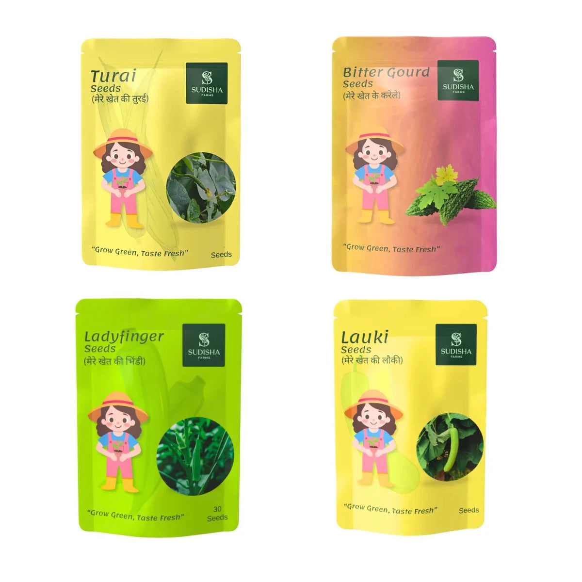Fresh Veggie Combo Pack: Lauki, Turai, Tinda, and Karela - Wholesome Goodness in One Bundle! 15 Seeds each - SUDISHA FARMS