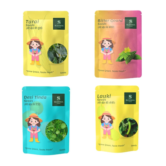 Fresh Veggie Combo Pack: Lauki, Turai, Tinda, and Karela - Wholesome Goodness in One Bundle! 15 Seeds each - SUDISHA FARMS