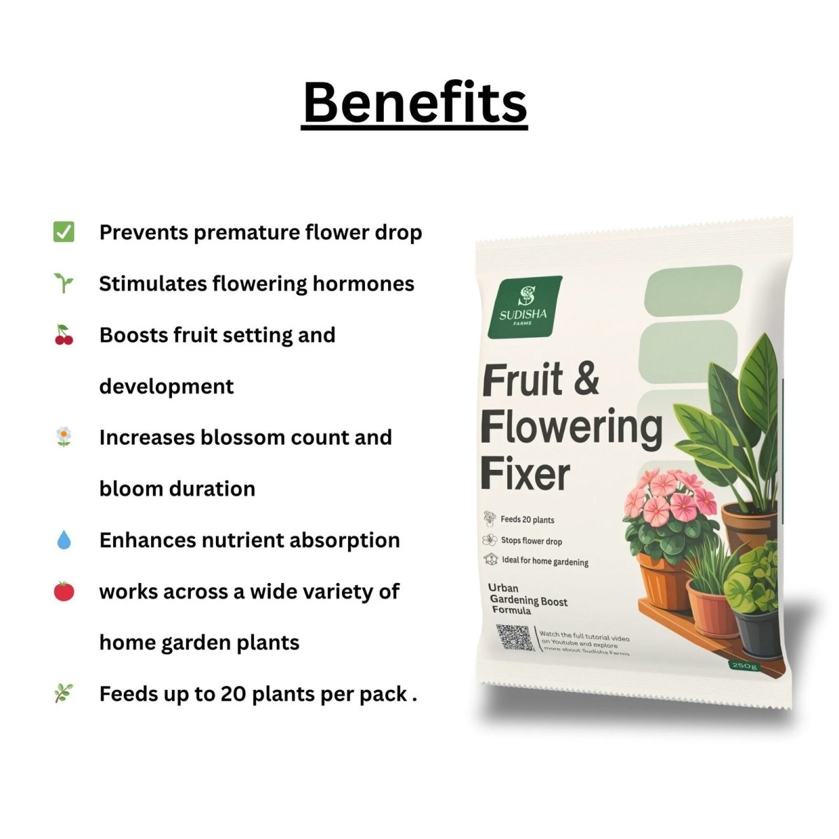 Fruit & Flowering Fixer – Boosts Blooms, Prevents Flower Drop, Ideal for Home Gardening (250g) - SUDISHA FARMS