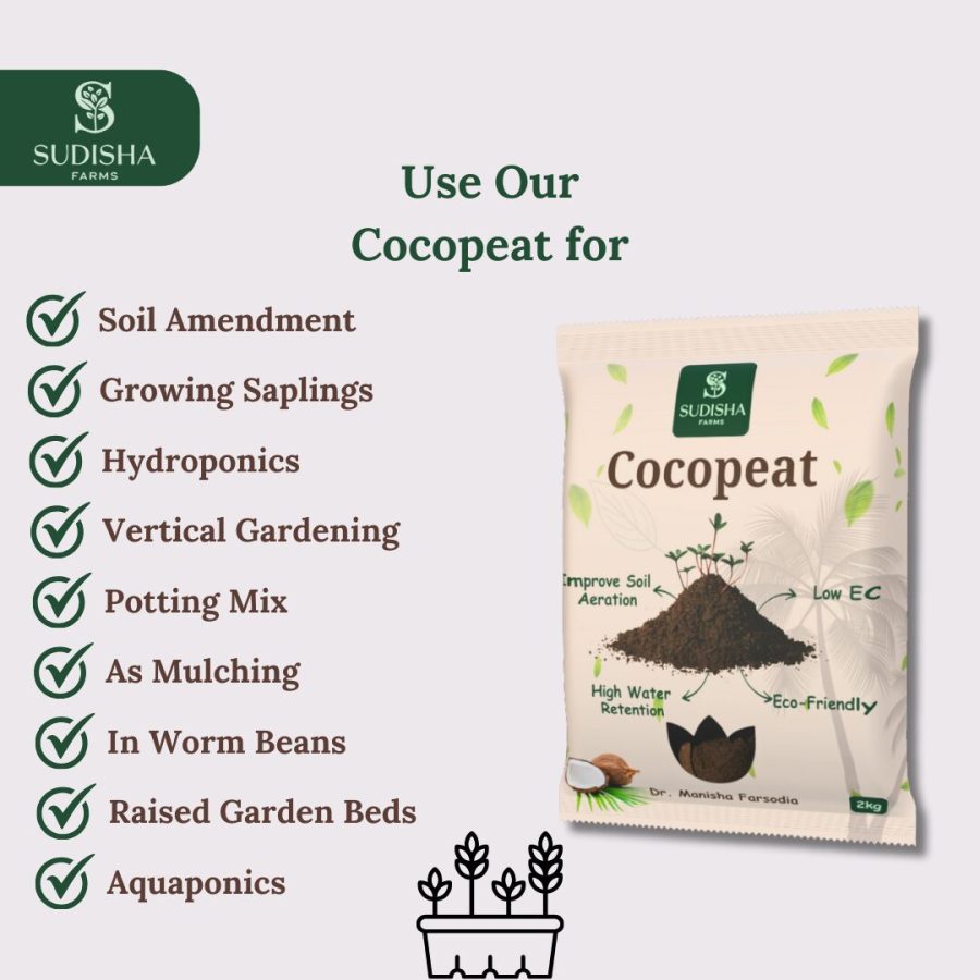Low EC Cocopeat Powder 2kg with the seeds of Brinjal, Chilly and Tomato (30 seeds each) - SUDISHA FARMS