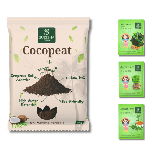 The Perfect Start with the combo of Cocopeat 2kg & Desi Super Seeds (Coriander, Methi & Spinach, 1000 seeds each) - SUDISHA FARMS